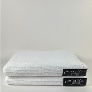 Hotel Collection Bath Towels Plush White Ribbed Turkish Cotton Set of 2 NEW